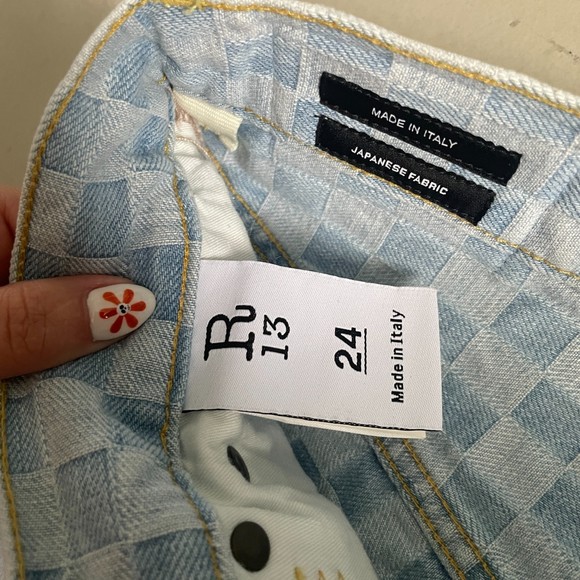 R 13 Denim High Waisted Straight Leg Distressed Jeans Light Blue 24 - Picture 7 of 9